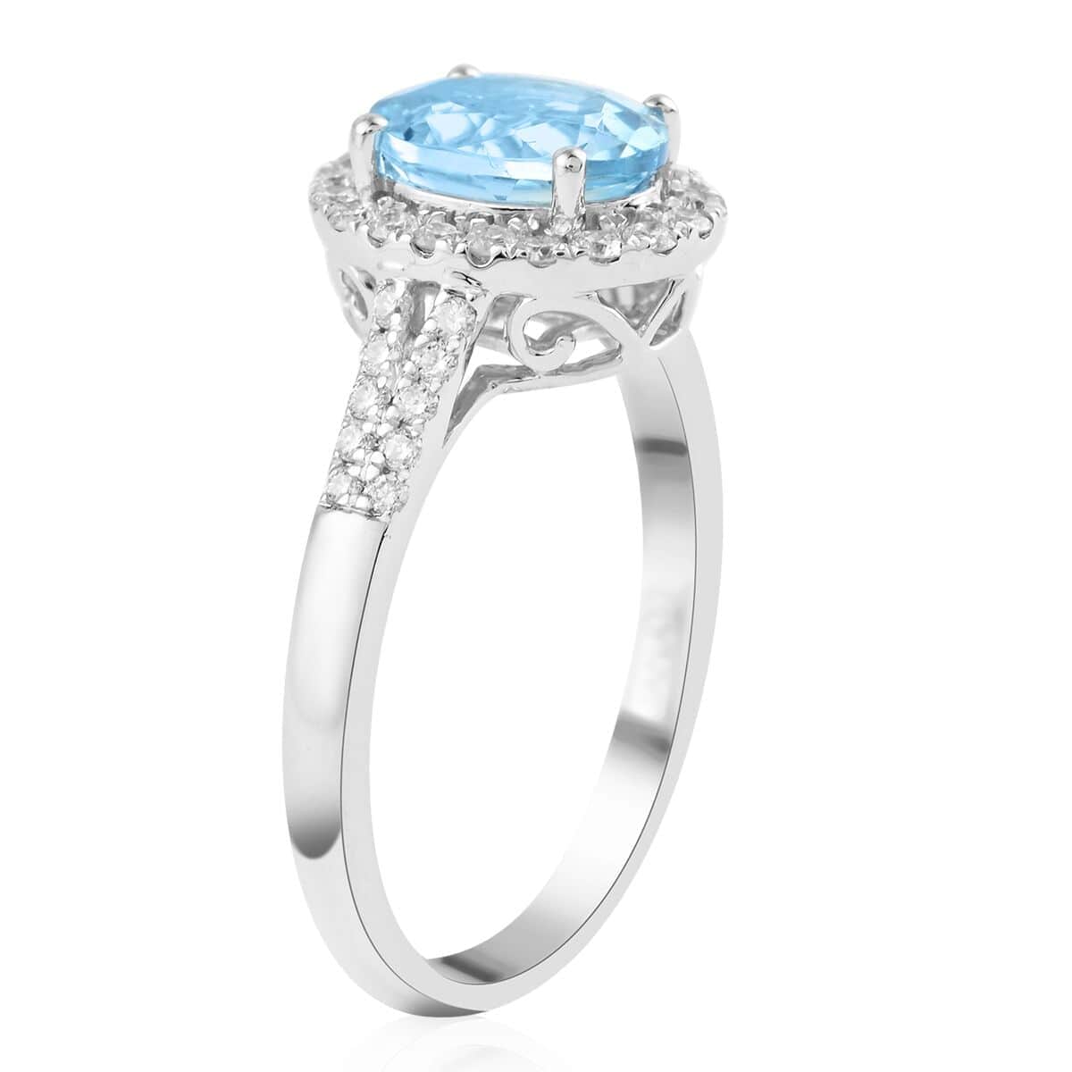 Certified & Appraised ILIANA 18K Yellow Gold AAA Santa Maria Aquamarine and G-H SI Diamond Halo Ring 3.25 Grams 1.50 ctw image number 2