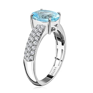 Certified  Iliana 18K White Gold AAA Santa Maria Aquamarine and G-H SI Diamond Ring (Size 8.0) 2.00 ctw