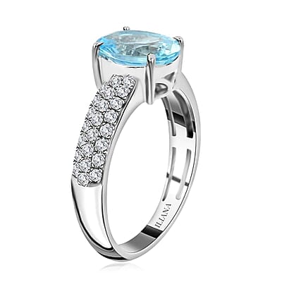 Certified and Appraised  Iliana 18K White Gold AAA Santa Maria Aquamarine and G-H SI Diamond Ring (Size 8.0) 2.00 ctw