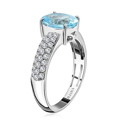 Certified and Appraised  Iliana 18K White Gold AAA Santa Maria Aquamarine and G-H SI Diamond Ring (Size 9.0) 2.00 ctw