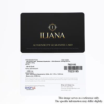 Certified and Appraised  Iliana 18K White Gold AAA Santa Maria Aquamarine and G-H SI Diamond Ring (Size 10.0) 2.00 ctw
