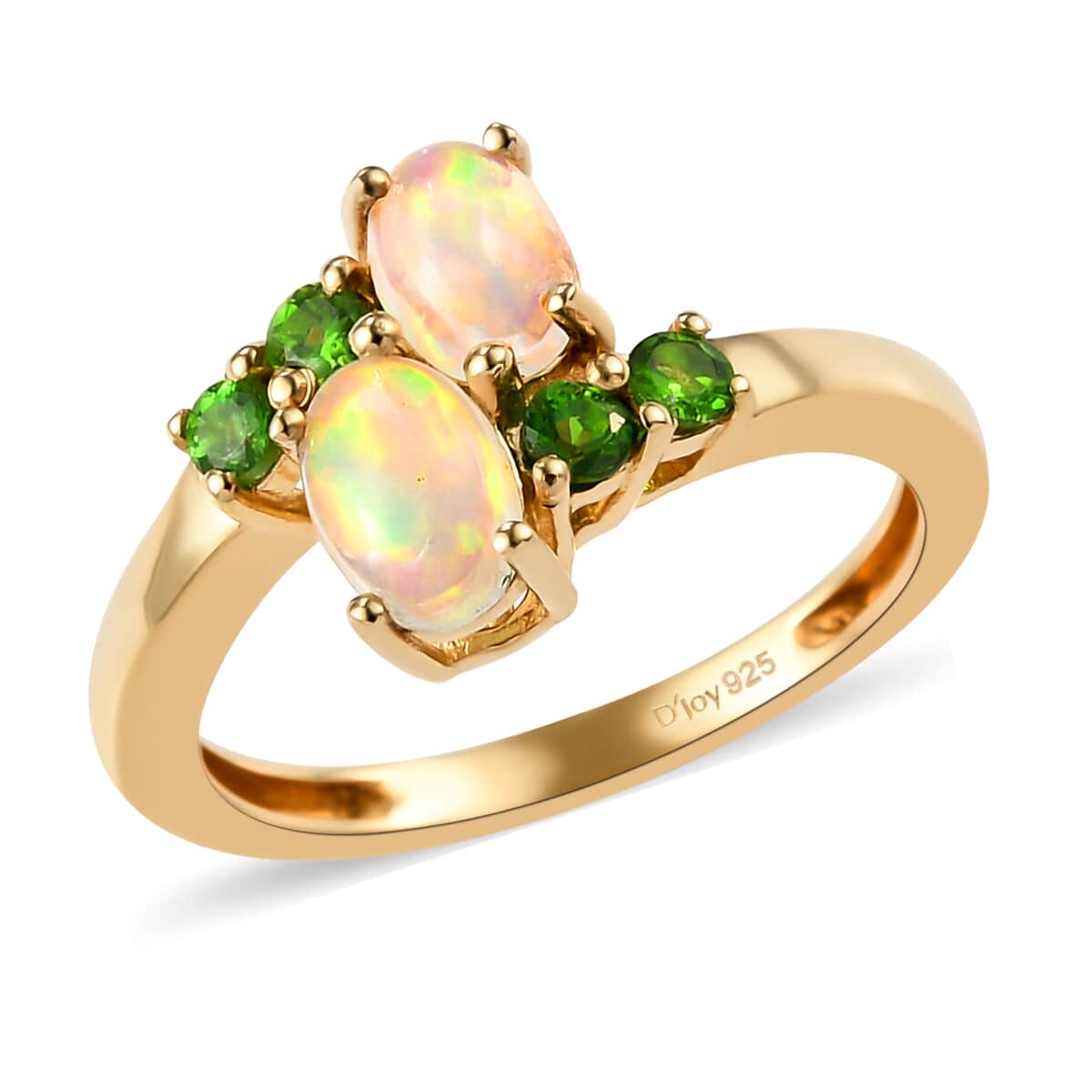 Premium Ethiopian Welo Opal and Natural Chrome Diopside Bypass Ring in Vermeil Yellow Gold Over Sterling Silver 0.85 ctw image number 0