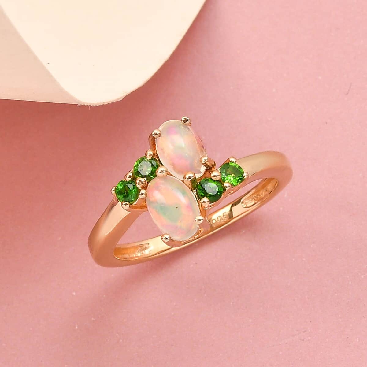 Premium Ethiopian Welo Opal and Natural Chrome Diopside Bypass Ring in Vermeil Yellow Gold Over Sterling Silver 0.85 ctw image number 1