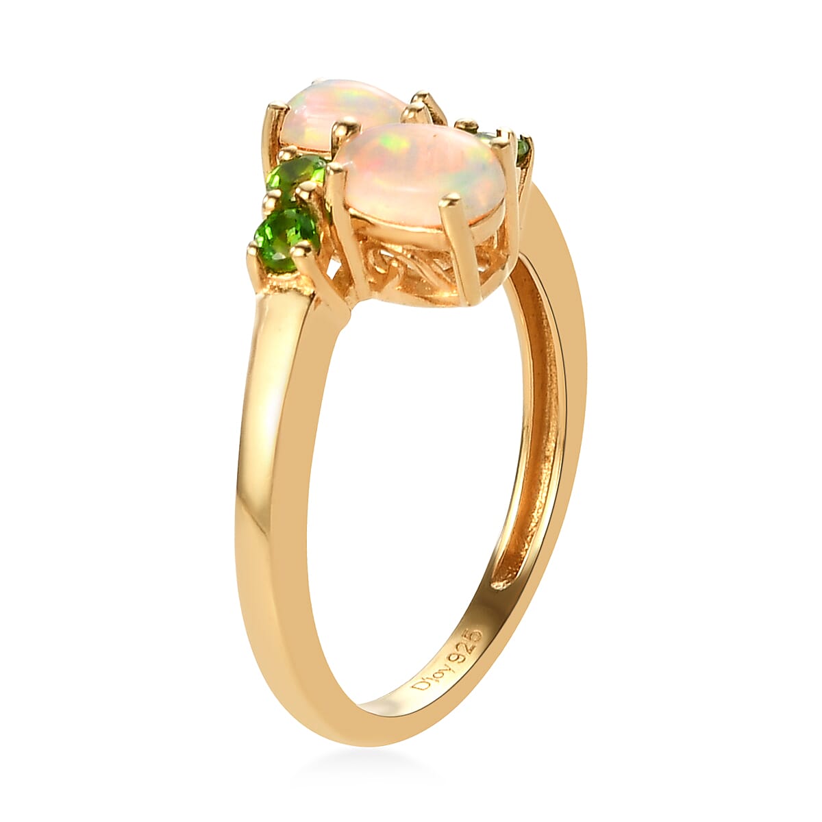 Premium Ethiopian Welo Opal and Natural Chrome Diopside Bypass Ring in Vermeil Yellow Gold Over Sterling Silver (Size 10.0) 0.85 ctw