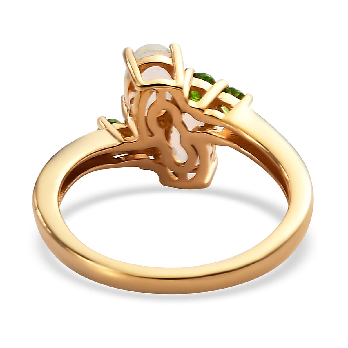 Premium Ethiopian Welo Opal and Natural Chrome Diopside Bypass Ring in Vermeil Yellow Gold Over Sterling Silver (Size 10.0) 0.85 ctw
