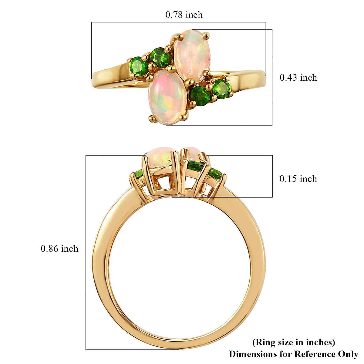 Premium Ethiopian Welo Opal and Natural Chrome Diopside Bypass Ring in Vermeil Yellow Gold Over Sterling Silver (Size 10.0) 0.85 ctw