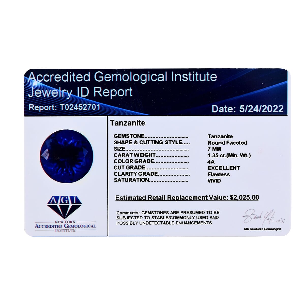 Certified AAAA Tanzanite (Rnd 7 mm) 1.35 ctw, Loose Gem, Gemstone, Birthstones, Jewel Stone, Gemstone Jewelry