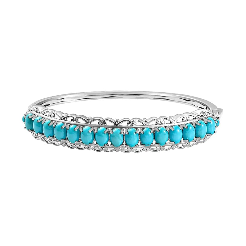 Sleeping Beauty Turquoise 11.00 ctw Bangle Bracelet in Platinum Over Sterling Silver (7.25 In)