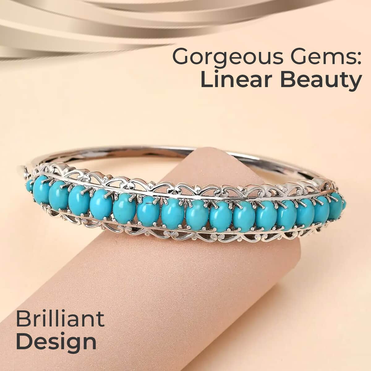 Sleeping Beauty Turquoise 11.00 ctw Bangle Bracelet in Platinum Over Sterling Silver (7.25 In) image number 1