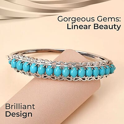 Sleeping Beauty Turquoise 11.00 ctw Bangle Bracelet in Platinum Over Sterling Silver (7.25 In)