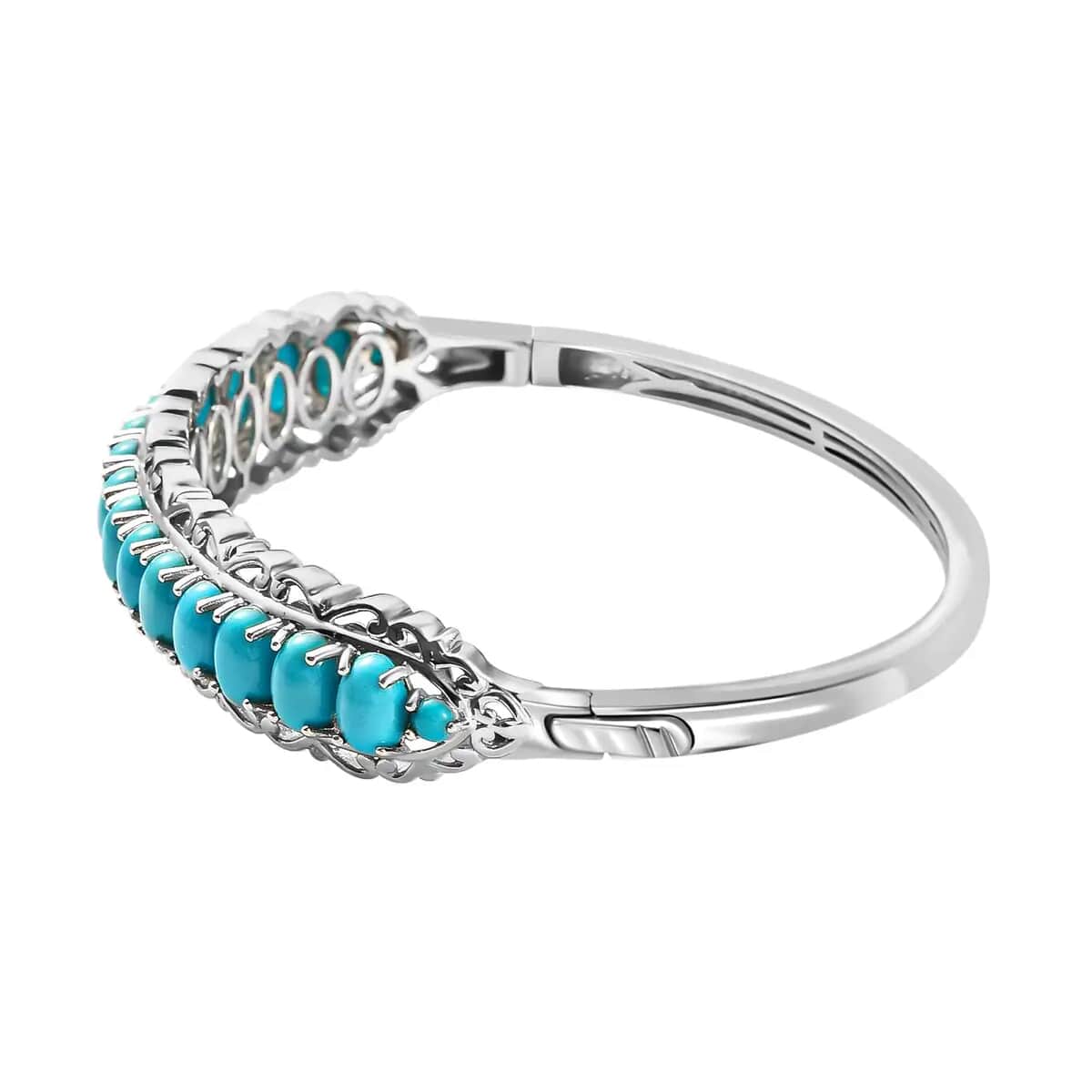 Sleeping Beauty Turquoise 11.00 ctw Bangle Bracelet in Platinum Over Sterling Silver (7.25 In) image number 3