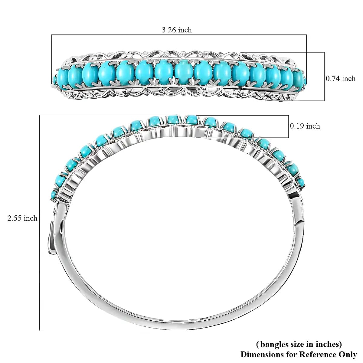 Sleeping Beauty Turquoise 11.00 ctw Bangle Bracelet in Platinum Over Sterling Silver (7.25 In)