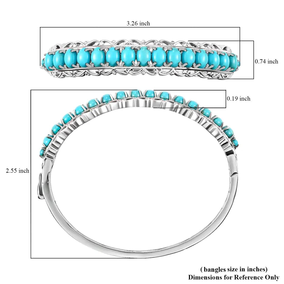 Sleeping Beauty Turquoise 11.00 ctw Bangle Bracelet in Platinum Over Sterling Silver (7.25 In) image number 6