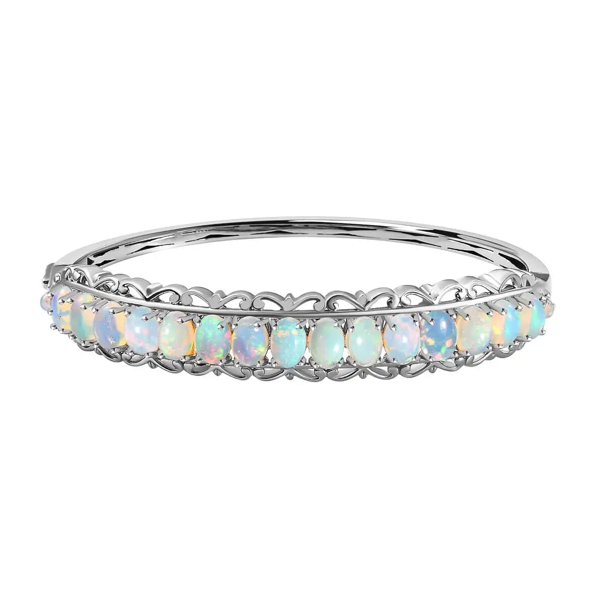 AMERICAN Natural Sleeping Beauty Turquoise Bangle Bracelet in Platinum Over Sterling Silver (7.25 In) 18.90 Grams 10.40 ctw image number 0