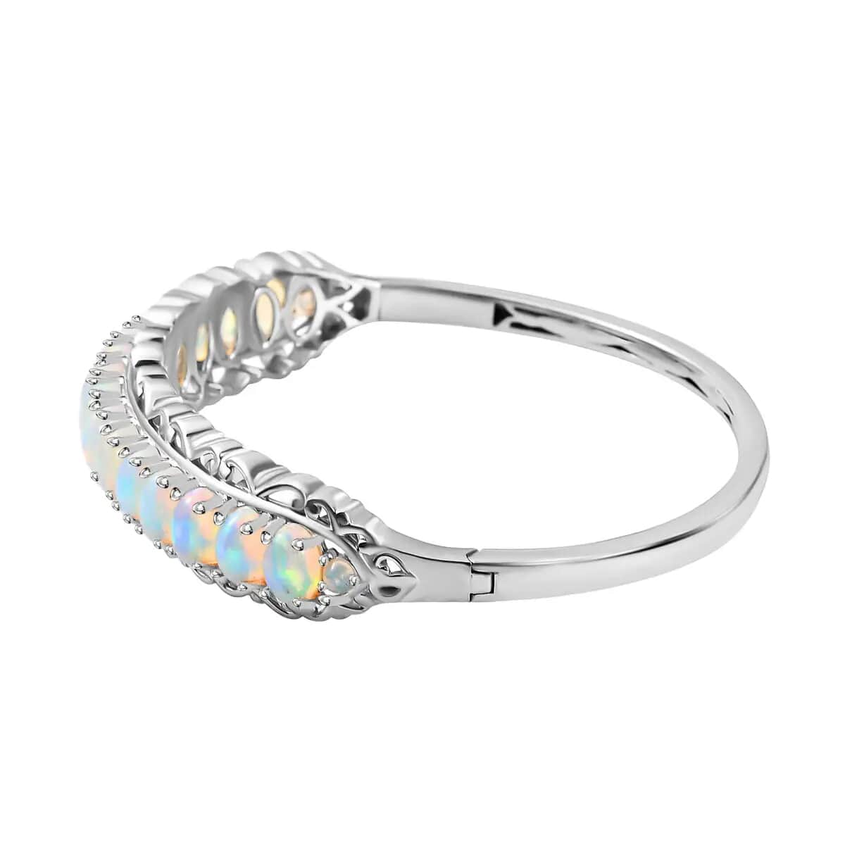 Ethiopian Opal Bracelet in Platinum-Plated Sterling Silver, Premium Opal Bangle Bracelet, Bangles for Women (7.25 In) 7.65 ctw image number 3