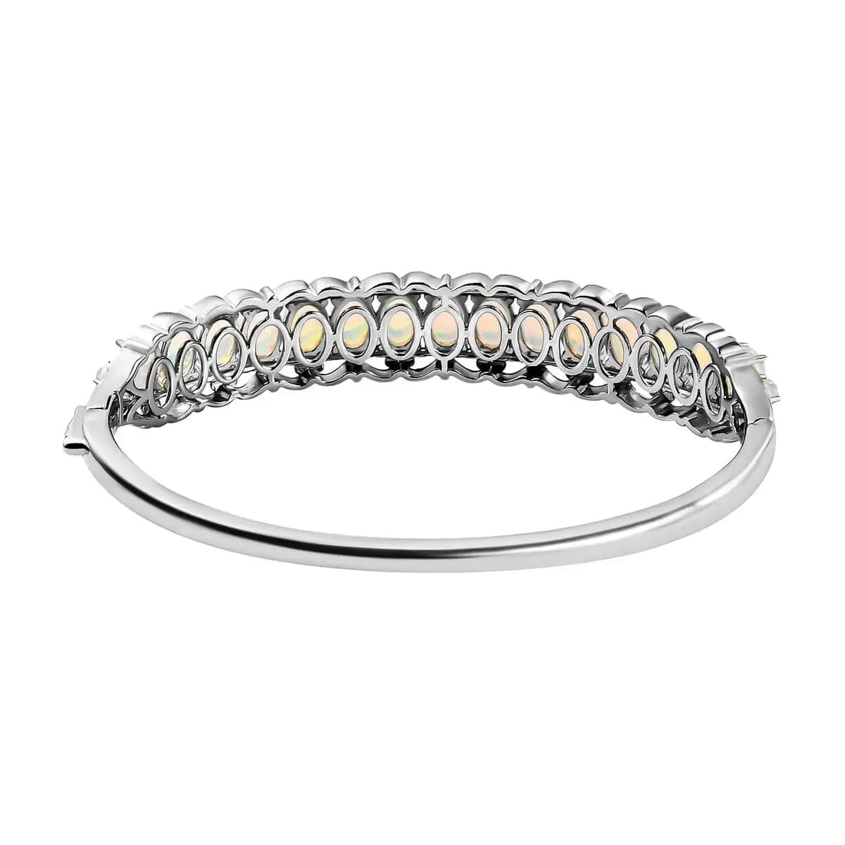 Ethiopian Opal Bracelet in Platinum-Plated Sterling Silver, Premium Opal Bangle Bracelet, Bangles for Women (7.25 In) 7.65 ctw image number 4