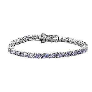Tanzanite Tennis Bracelet in Platinum Over Sterling Silver (6.50 In) 6.35 ctw