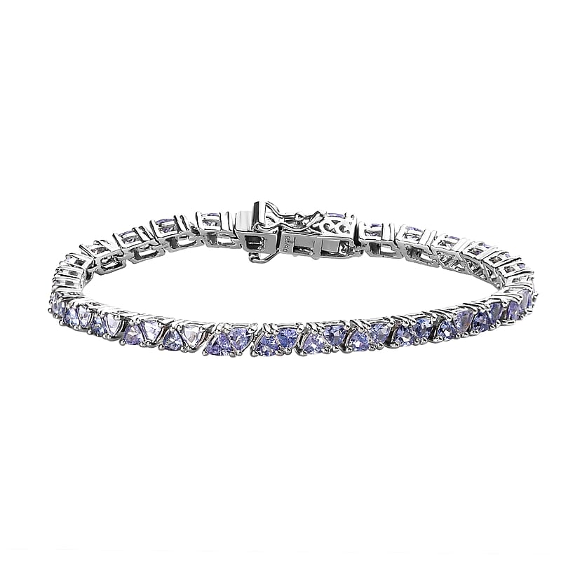 Tanzanite Tennis Bracelet in Platinum Over Sterling Silver (6.50 In) 6.35 ctw