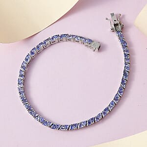 Tanzanite Tennis Bracelet in Platinum Over Sterling Silver (6.50 In) 6.35 ctw