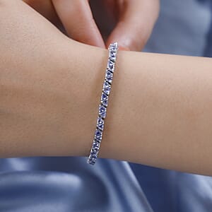 Tanzanite Tennis Bracelet in Platinum Over Sterling Silver (6.50 In) 6.35 ctw