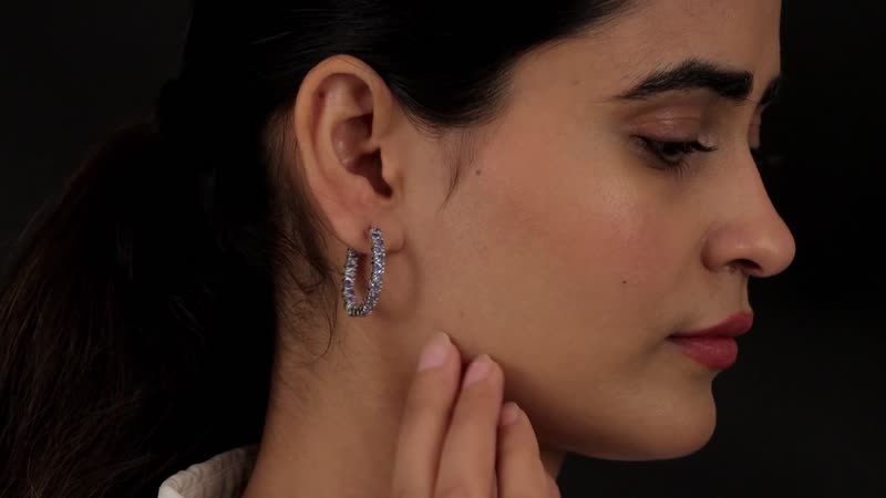 Tanzanite Earrings in Platinum Over Sterling Silver, Inside Out Hoops, Silver Tanzanite Earrings 4.75 ctw