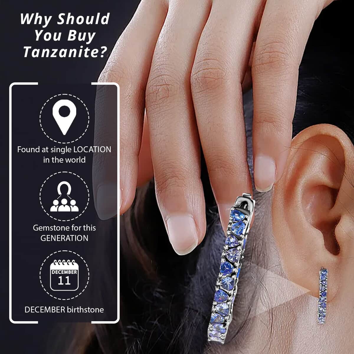 Tanzanite Earrings in Platinum Over Sterling Silver, Inside Out Hoops, Silver Tanzanite Earrings 3.25 ctw image number 2