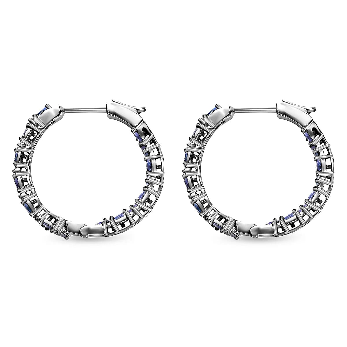 Tanzanite Earrings in Platinum Over Sterling Silver, Inside Out Hoops, Silver Tanzanite Earrings 4.75 ctw