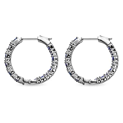Tanzanite Earrings in Platinum Over Sterling Silver, Inside Out Hoops, Silver Tanzanite Earrings 4.75 ctw