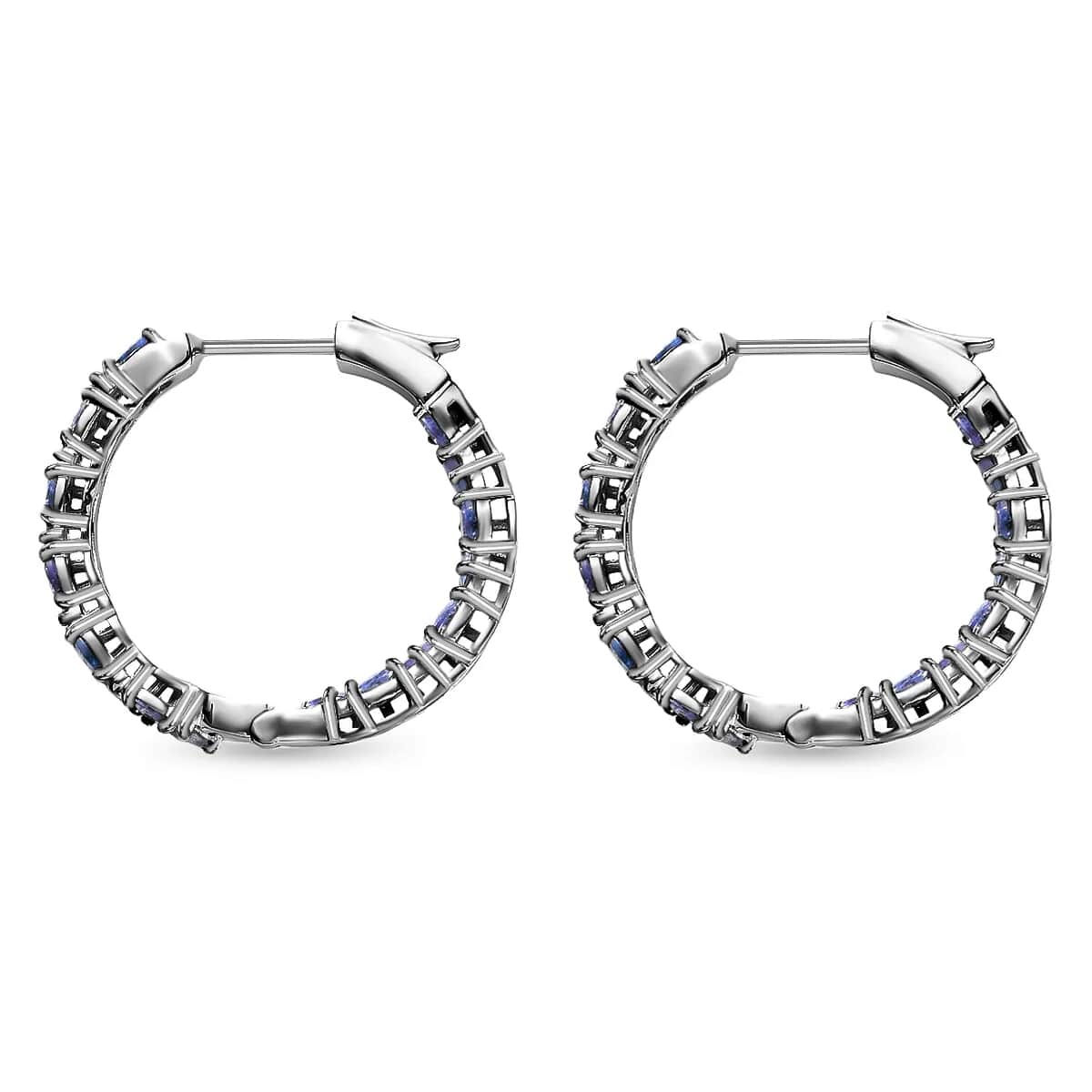 Tanzanite Earrings in Platinum Over Sterling Silver, Inside Out Hoops, Silver Tanzanite Earrings 3.25 ctw image number 5