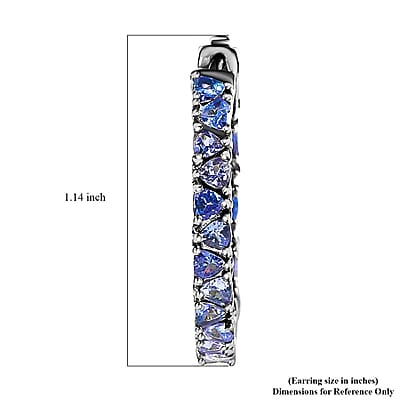 Tanzanite Earrings in Platinum Over Sterling Silver, Inside Out Hoops, Silver Tanzanite Earrings 4.75 ctw