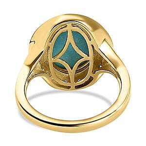 Sleeping Beauty Turquoise and White Zircon 3.80 ctw Ring in Vermeil Yellow Gold Over Sterling Silver (Size 9)