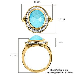Sleeping Beauty Turquoise and White Zircon 3.80 ctw Ring in Vermeil Yellow Gold Over Sterling Silver (Size 9)