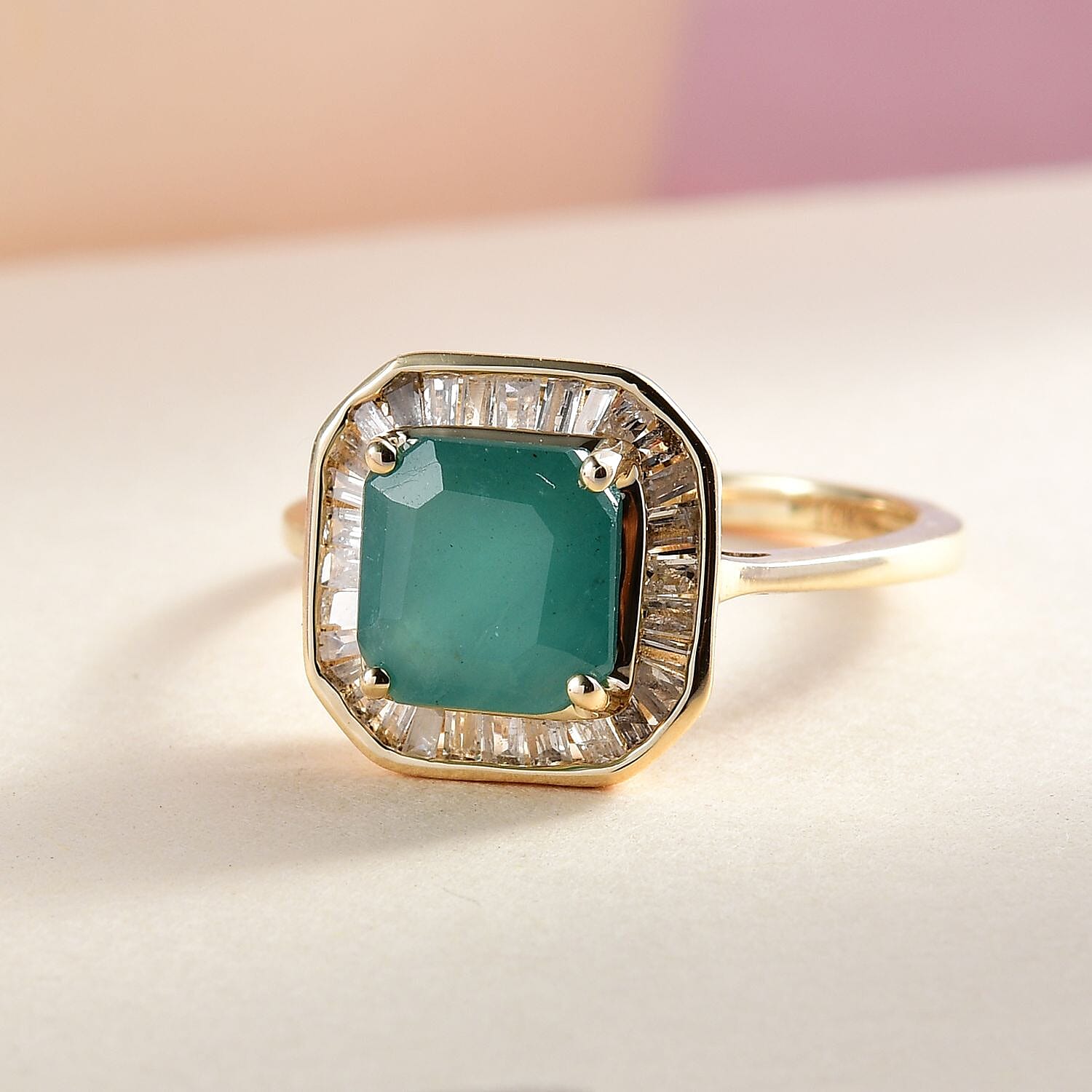LUXORO 10K Yellow Gold Asscher Cut Premium Grandidierite and Diamond Halo Ring (Size 10.0) 2.15 Grams 1.50 ctw