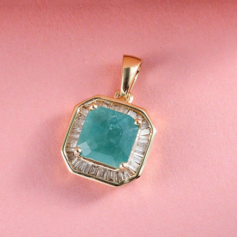 Luxoro Asscher Cut Premium Grandidierite and Diamond 2.00 ctw Halo Pendant in 10K Yellow Gold