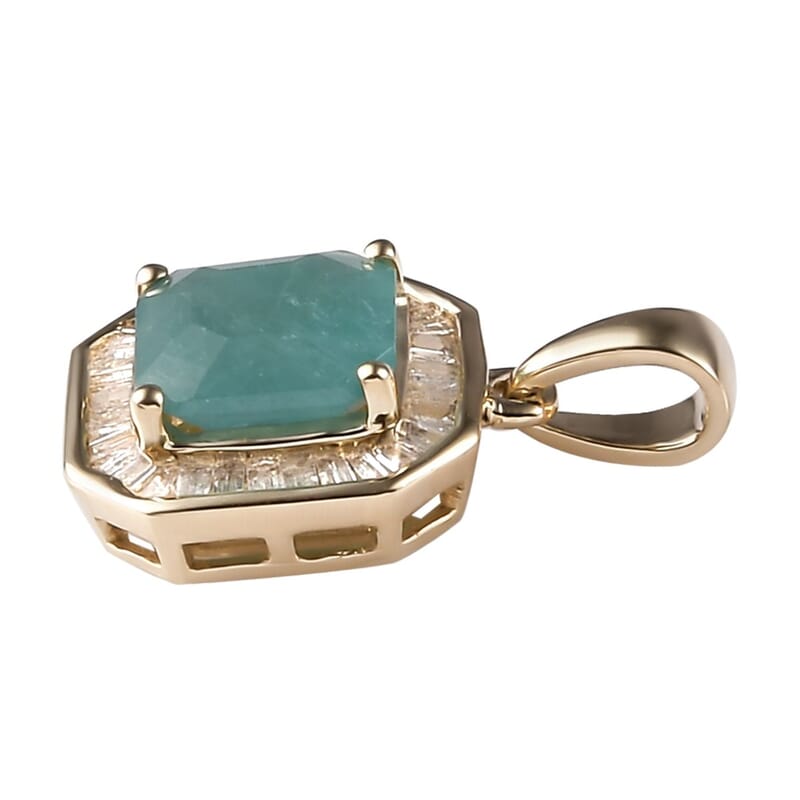 Luxoro Asscher Cut Premium Grandidierite and Diamond 2.00 ctw Halo Pendant in 10K Yellow Gold