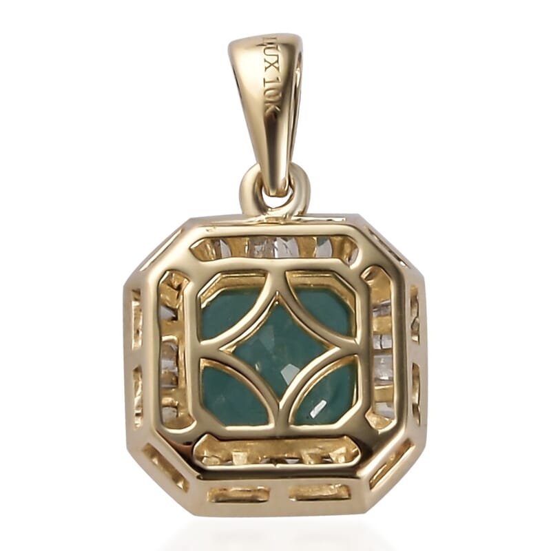 Luxoro Asscher Cut Premium Grandidierite and Diamond 2.00 ctw Halo Pendant in 10K Yellow Gold