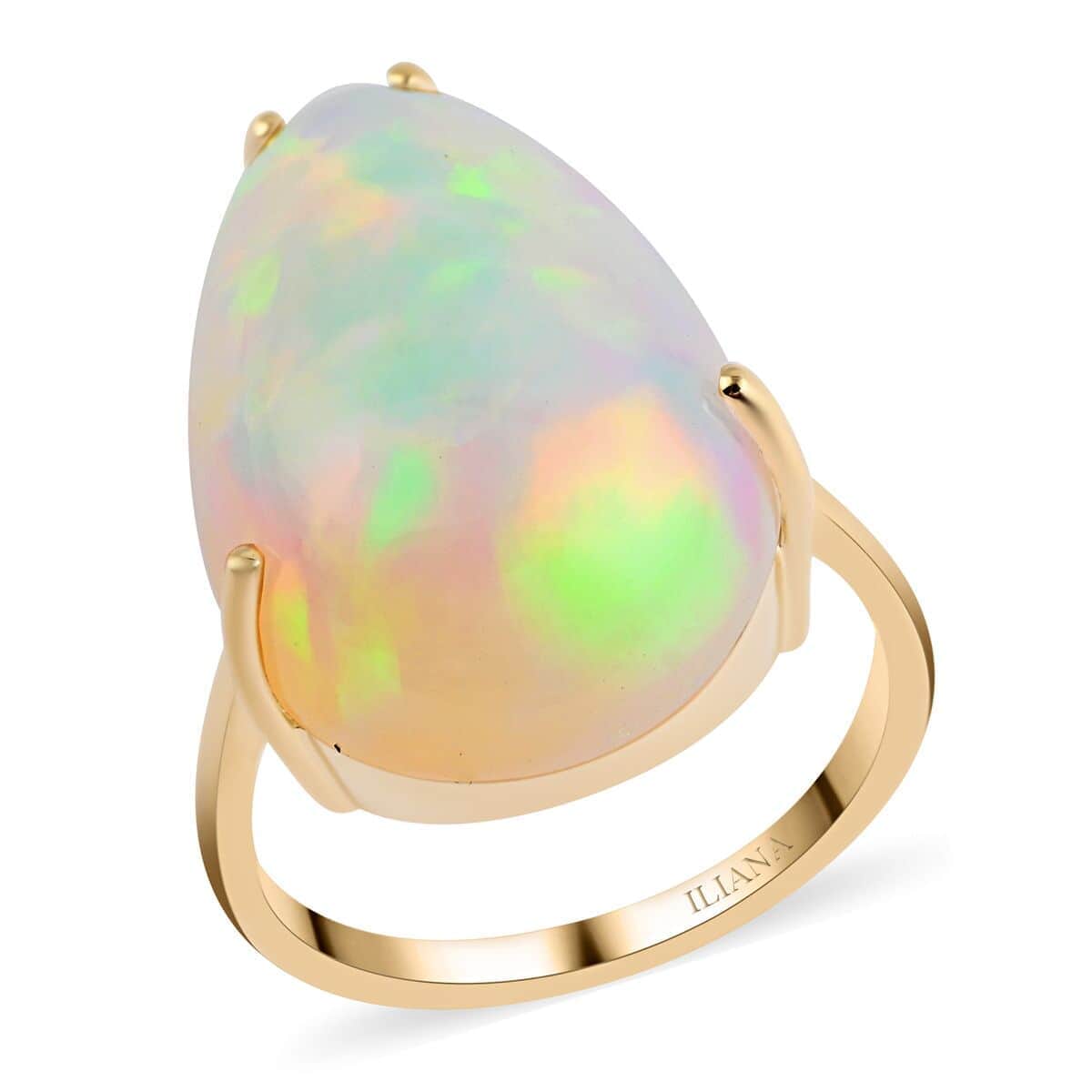 Certified & Appriased Iliana 18K Yellow Gold AAA Ethiopian Welo Opal Solitaire Ring (Size 7.0) 16.35 ctw image number 0