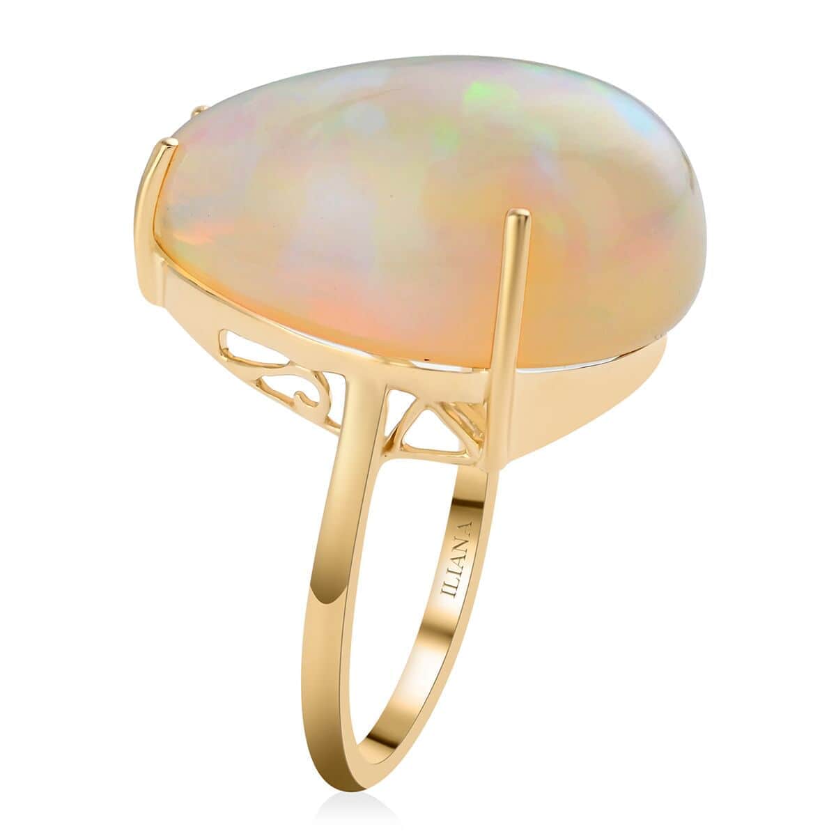 Certified & Appriased Iliana 18K Yellow Gold AAA Ethiopian Welo Opal Solitaire Ring (Size 7.0) 16.35 ctw image number 2