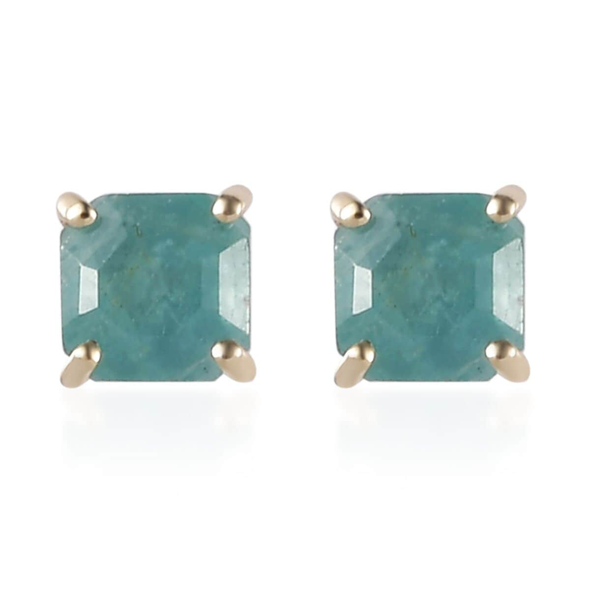 LUXORO 10K Yellow Gold Asscher Cut Premium Grandidierite Solitaire Stud Earrings 1.15 ctw image number 0