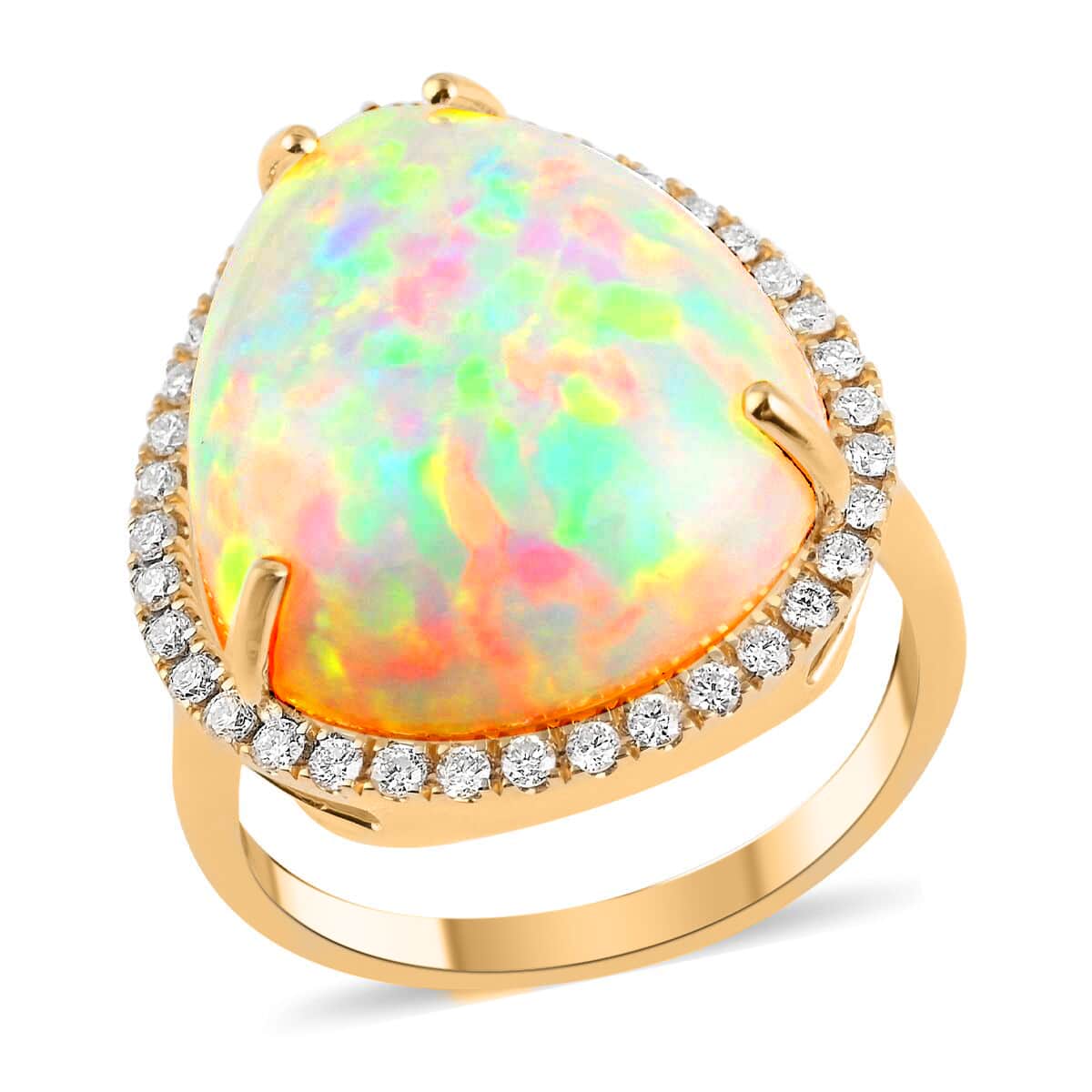 Iliana Certified AAA Ethiopian Welo Opal Halo Ring in 18K Yellow Gold, G-H SI Diamond Accent Ring, Opal Jewelry, Wedding Gifts For Her 4.25 Grams 12.00 ctw image number 0