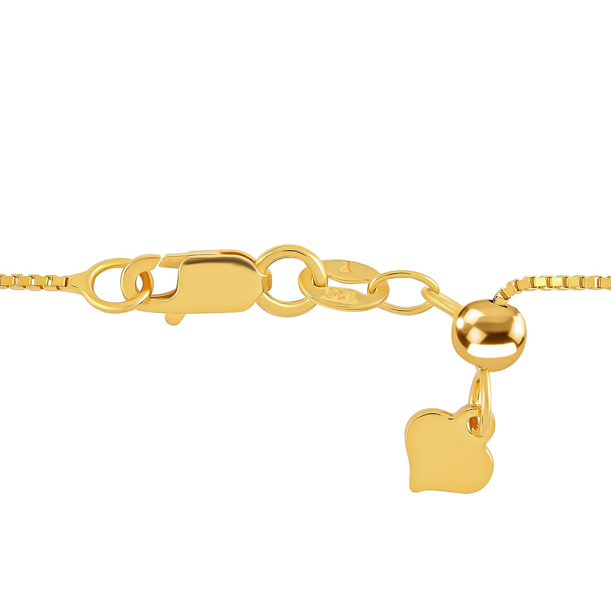 14K Yellow Gold Plated Sterling Silver Box Chain Bolo Adjustable Necklace With Heart Charm 24 Inches 0.8mm 3 Grams image number 2