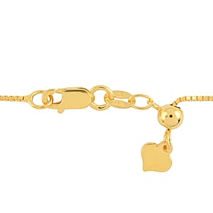 14K Yellow Gold Plated Sterling Silver Box Chain Bolo Adjustable Necklace With Heart Charm 24 Inches 0.8mm 3 Grams