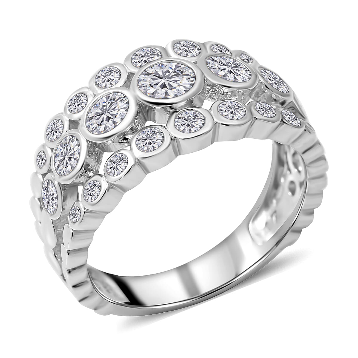 Simulated Diamond Scallop Band Ring in Sterling Silver