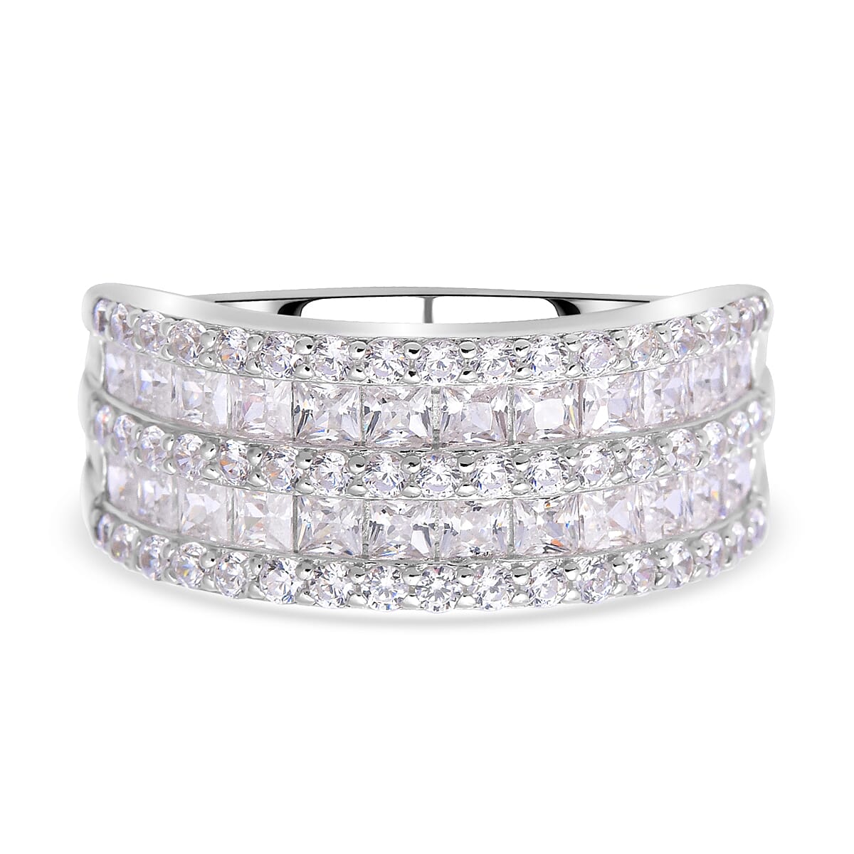 Simulated Diamond 2.91 ctw Ring in Rhodium Over Sterling Silver (Size 6.5)