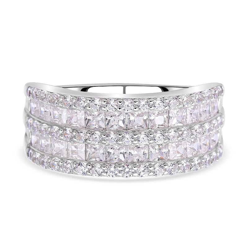 Simulated Diamond 2.91 ctw Ring in Rhodium Over Sterling Silver (Size 6.5)