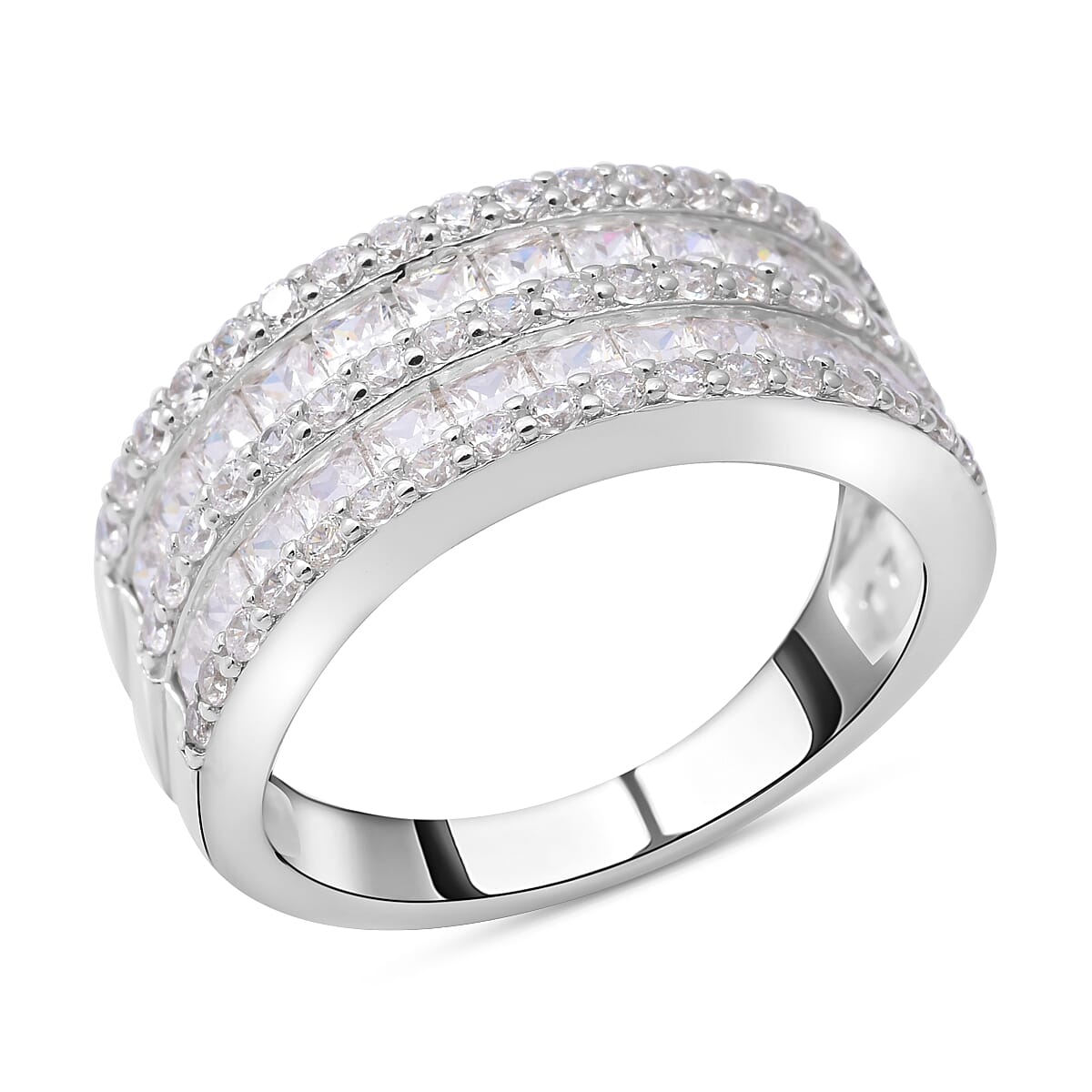 Simulated Diamond 2.91 ctw Ring in Rhodium Over Sterling Silver (Size 6.5)