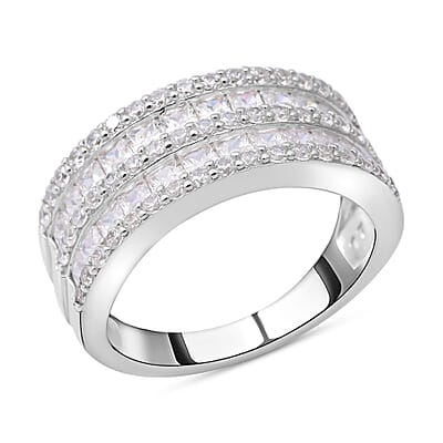 Simulated Diamond 2.91 ctw Ring in Rhodium Over Sterling Silver (Size 6.5)
