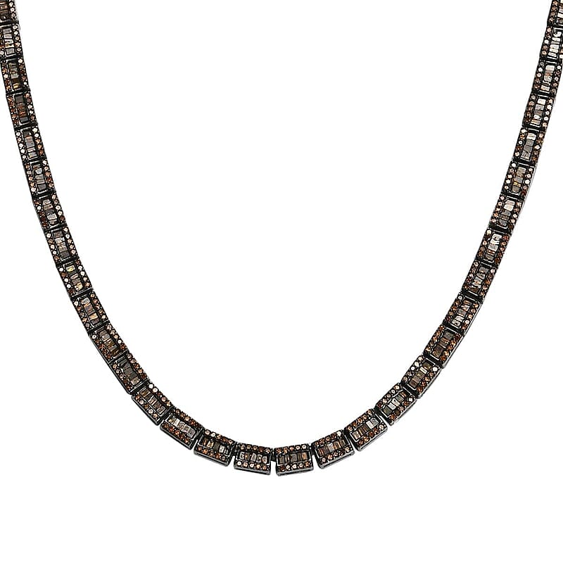 D'Joy Red Diamond Tennis Necklace, Red Diamond Three Row Necklace, Platinum Over Sterling Silver Necklace, 16 Inch Necklace, Diamond Jewelry For Her 3.85 ctw