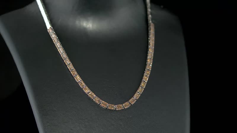D'Joy Red Diamond (IR) 3 Row Tennis Necklace (16 Inches) in Platinum Over Sterling Silver 3.85 ctw