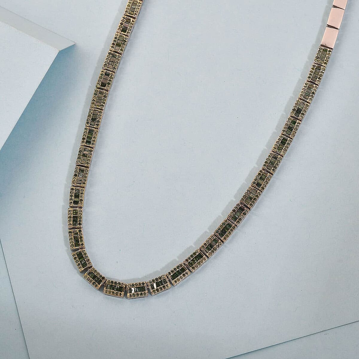 D'Joy Green Diamond Tennis Necklace, Green Diamond Three Row Necklace, Rhodium and Platinum Over Sterling Silver Necklace, 16 Inch Necklace, Diamond Jewelry For Her 4.00 ctw image number 1